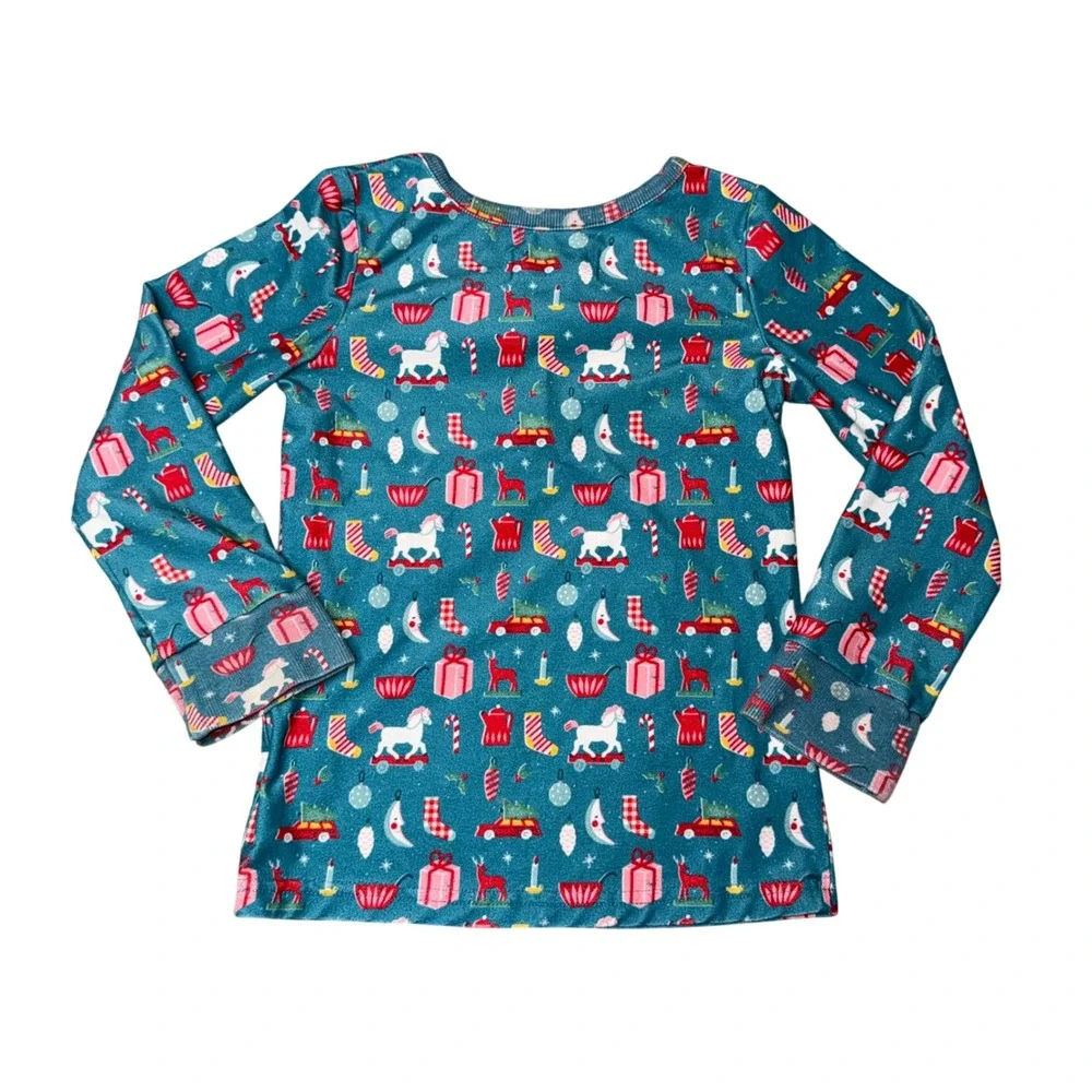SweetHoney Pajama‎ Set Kids 4T Teal Excellent Christmas Henley Joggers